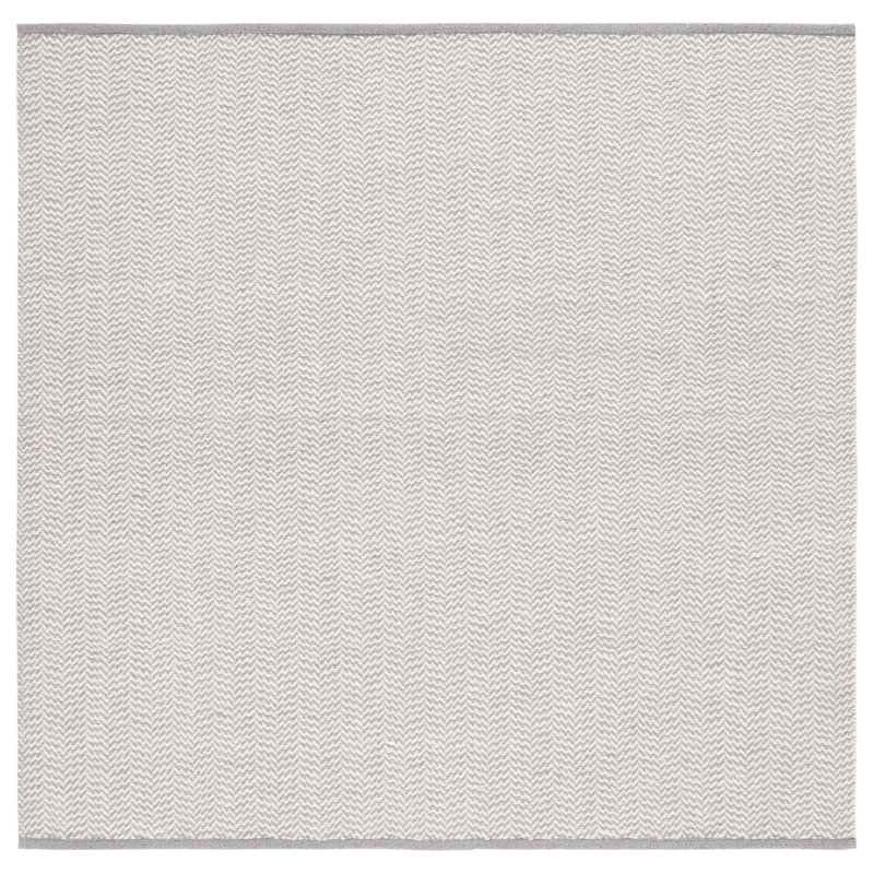 Vermont Hand Woven Cotton/Wool Geometric Rug in Ivory/Gray, Square 6'