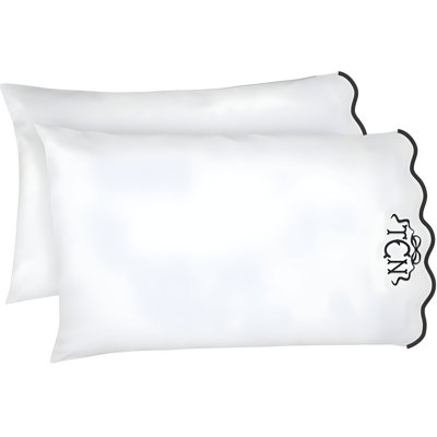 Monogram 400TC Cotton Scallop Embroidery Sateen Solid Pillowcases (Set Of 2)