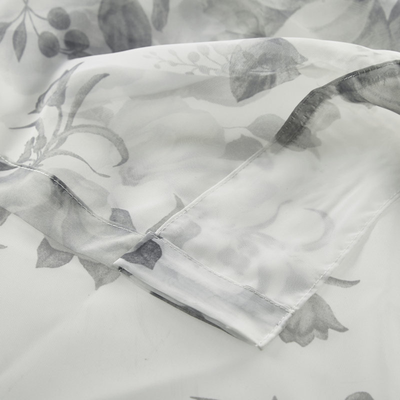 White Floral Twist Tab Top Sheer Polyester Curtain Panel