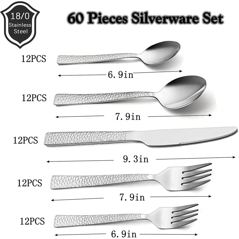 Ensemble de couverts 60 pièces en acier inoxydable pour 60