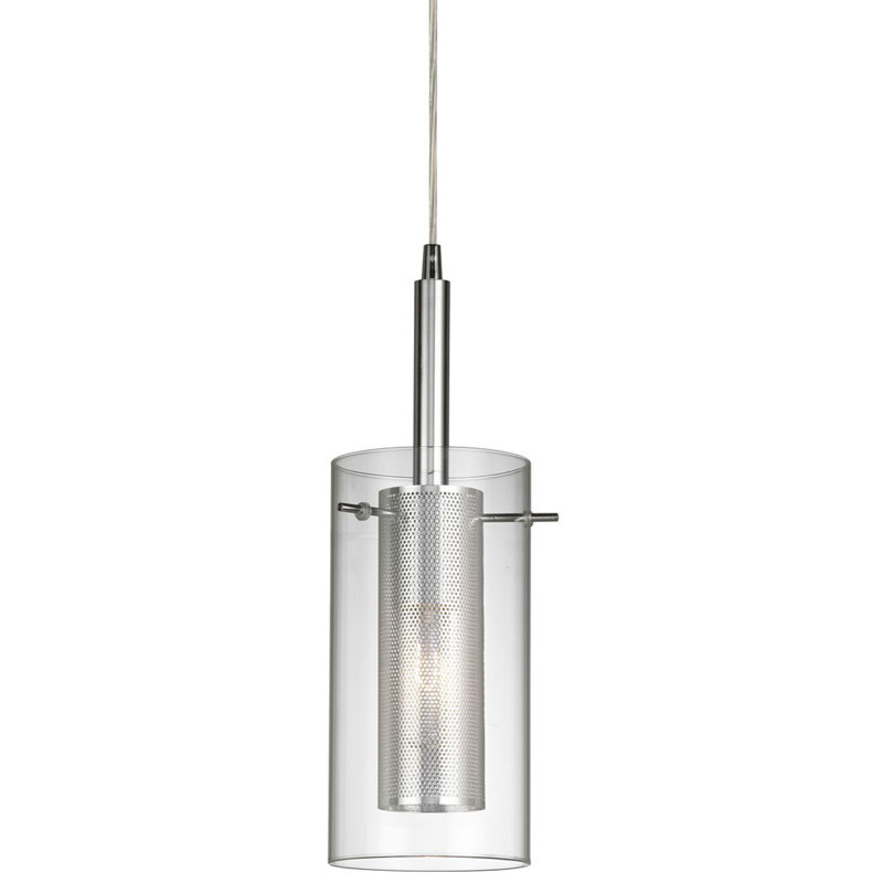 Luminaire suspendu cylindrique simple 1 lumière Percy, Chrome poli