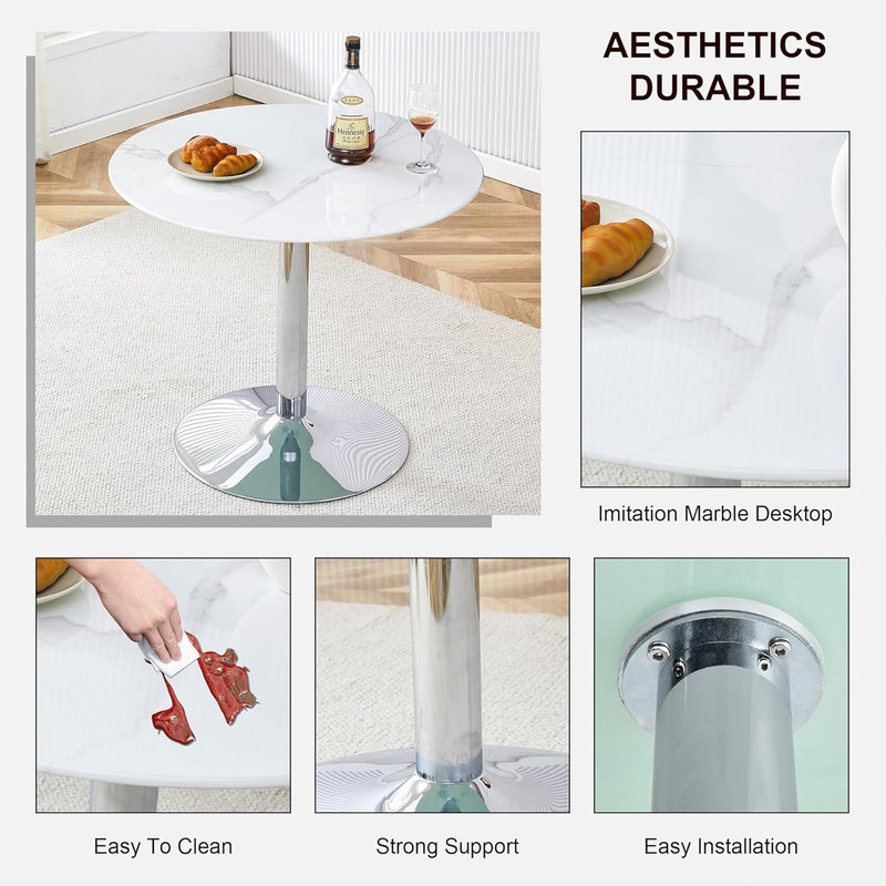Modern White Round Glass Dining Table with Chrome Base