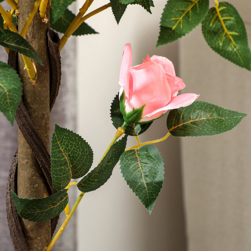 90cm Faux Rose Tree Plant in Pot, Pink