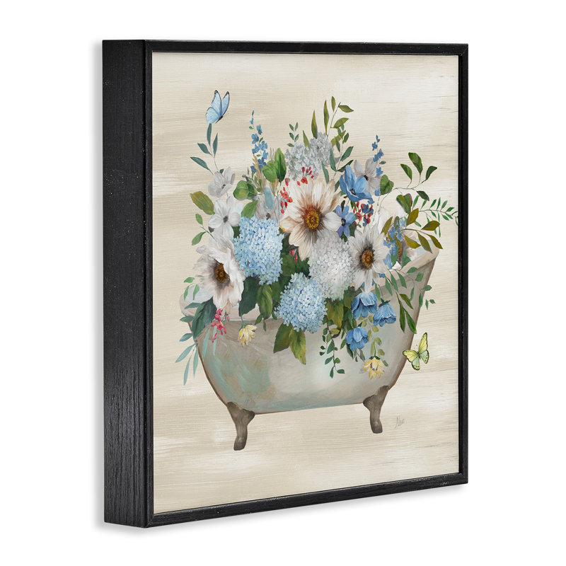 Art floral, giclée sur fond de baignoire par Nan, H 12 po x l 12 po, Giclée encadrée noir minuit