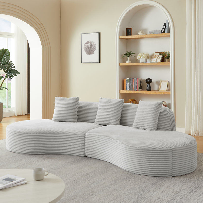 Canapé modulaire incurvé contemporain en velours côtelé, Gris clair