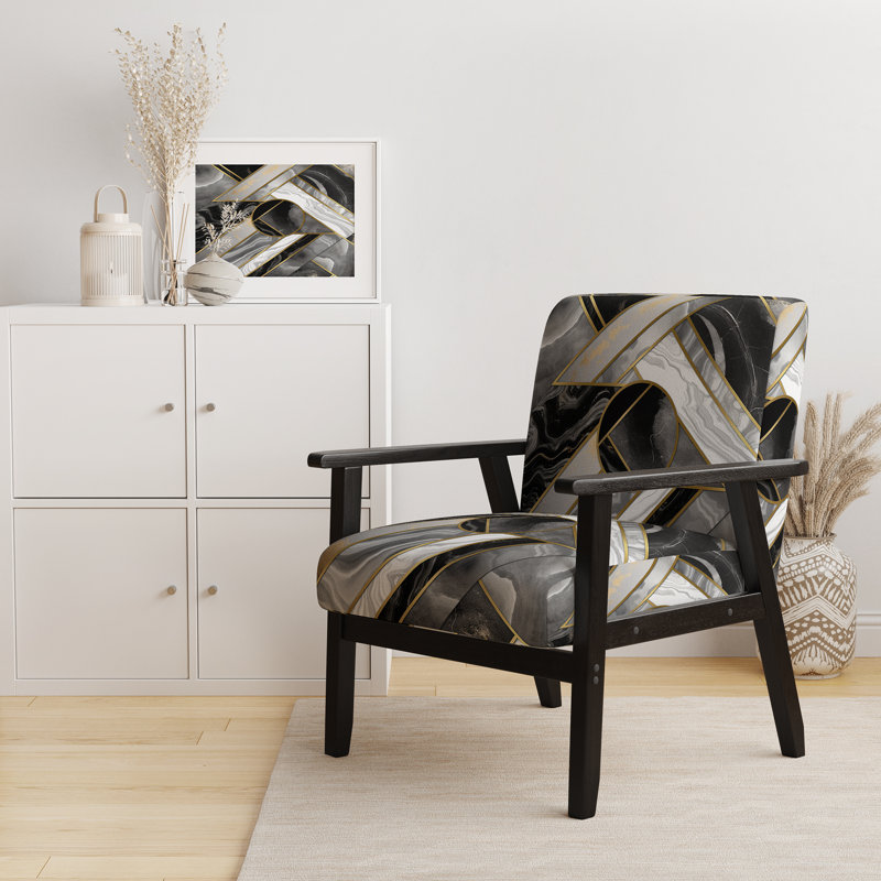 Chaise avec accoudoirs contemporaine gris et marbre, agate de granit marbrée avec touches dorées XVIIIème