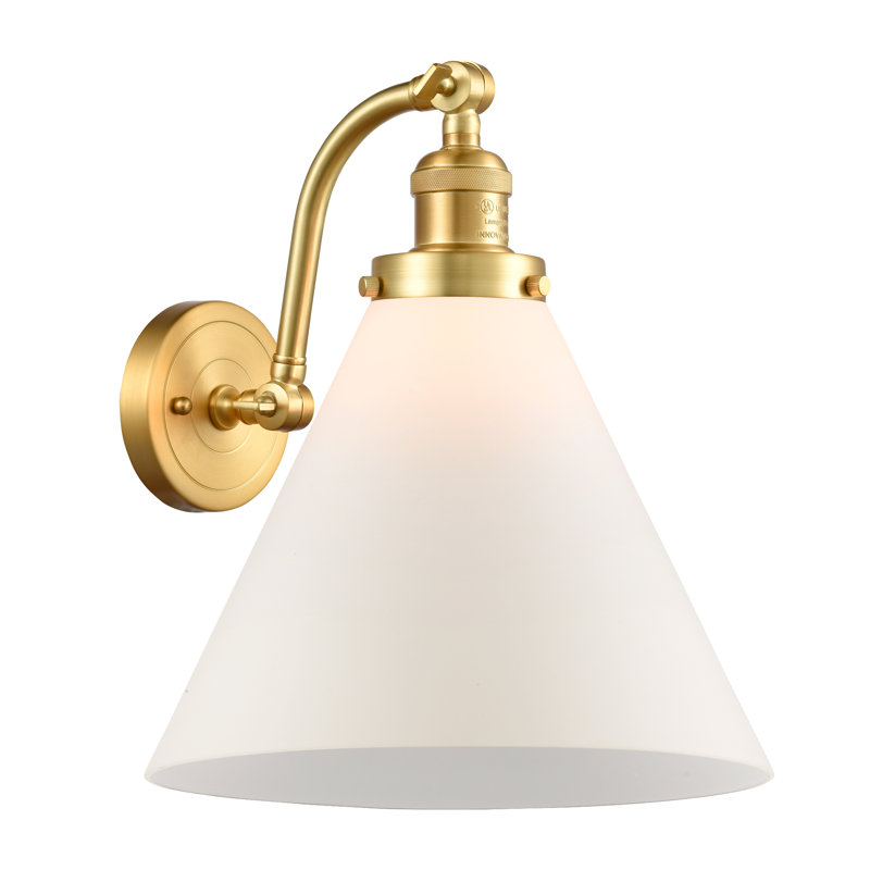 Applique murale 1 lumière Cone, Blanc mat, Ampoule à DEL rétro de 6 watts, Noir mat