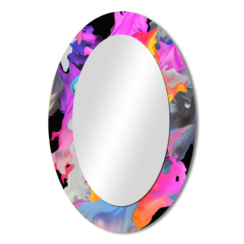 Pink And Blue Paint Fusion II - Large Oval Wall Mirror On Metal, 36" x 24"