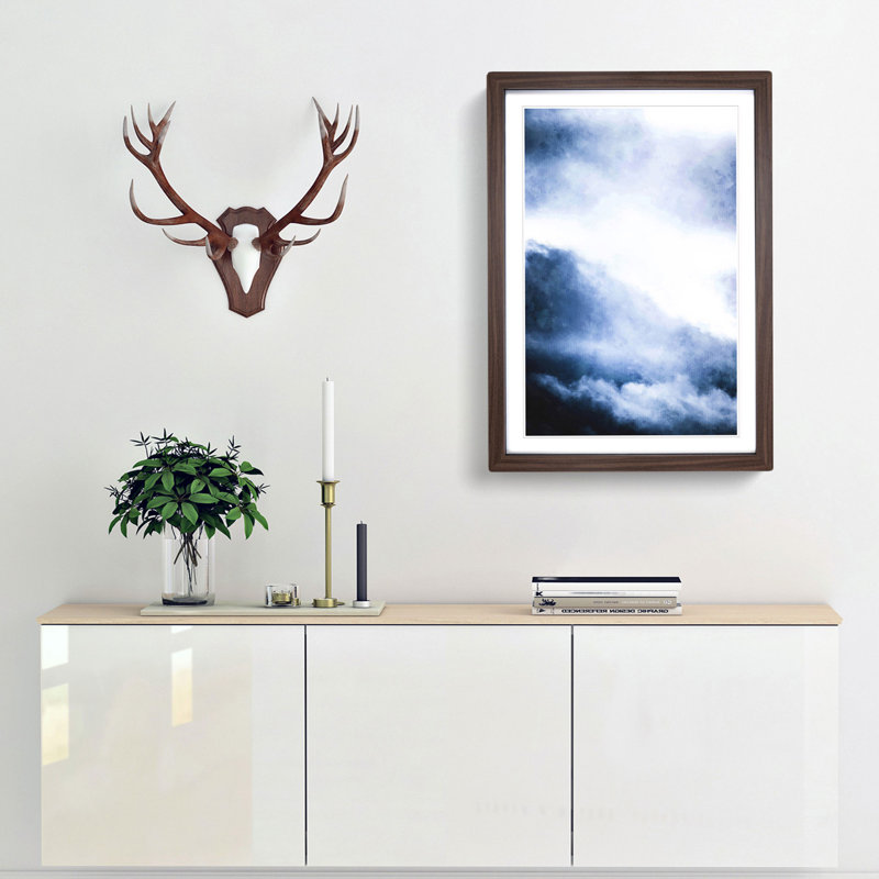 Cloud Mountains - Single Picture Frame Painting on MDF, Walnut Framed, 87cm H x 62cm W x 2cm D