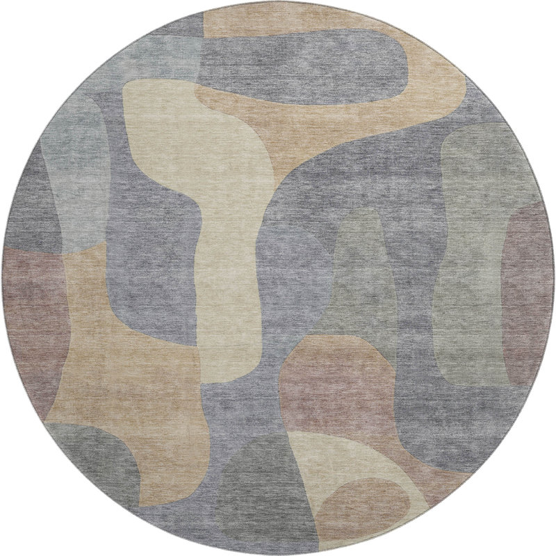 Premium Machine Washable Mayfield AMF1867 Abstract Rug, Round 8'