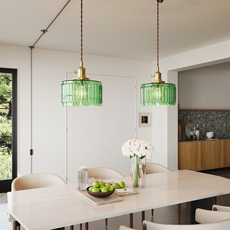 1-light Plug-in Single Pendant, Light Green