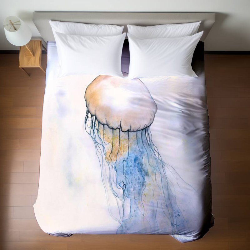 Housse de couette aquarelle méduse marine | Décoration aquatique