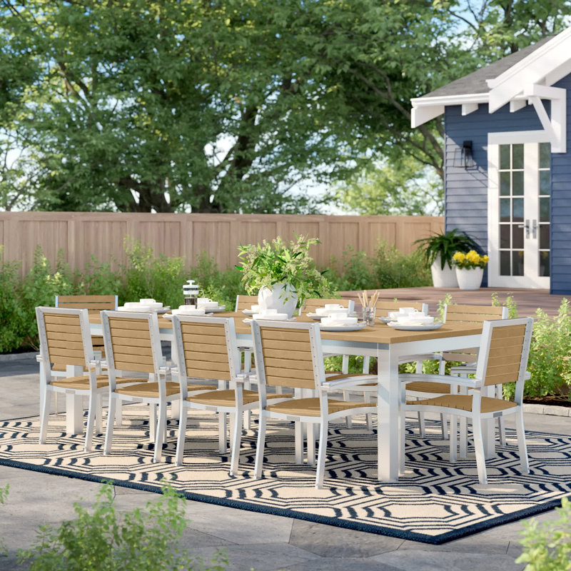 Travira 10 - Person Patio Dining Set with Rectangular Table, Teakwood Natural