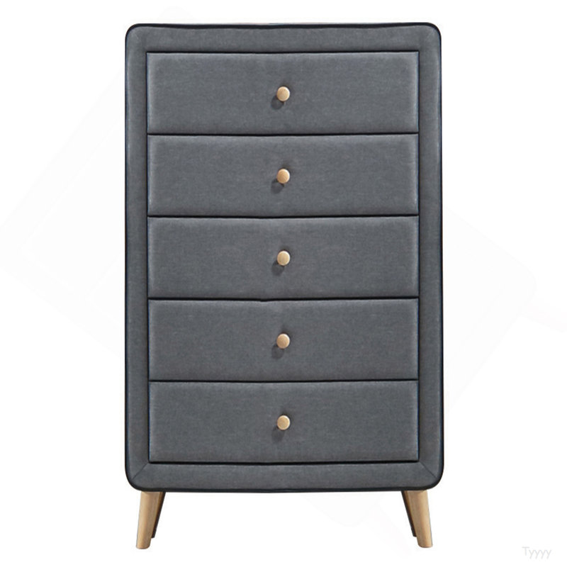 Commode 5 tiroirs rembourrée gris clair