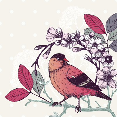 Vintage Sketch Of Red Bird by Geraria - Wrapped Canvas Print