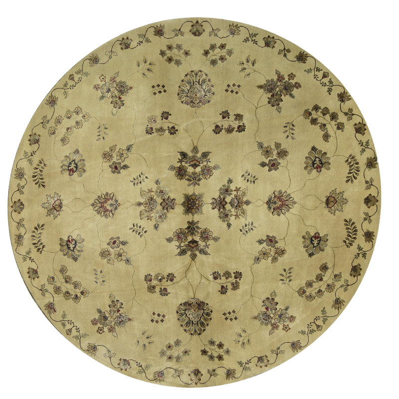 Hand-Knotted High-Quality Gold Round Area Rug