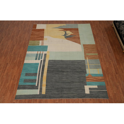Tapis contemporain à motif géométrique 10 x 13