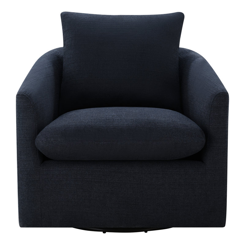 Menta 33.5'' Upholstered Swivel Barrel Chair, Flannigan Midnight Tweed