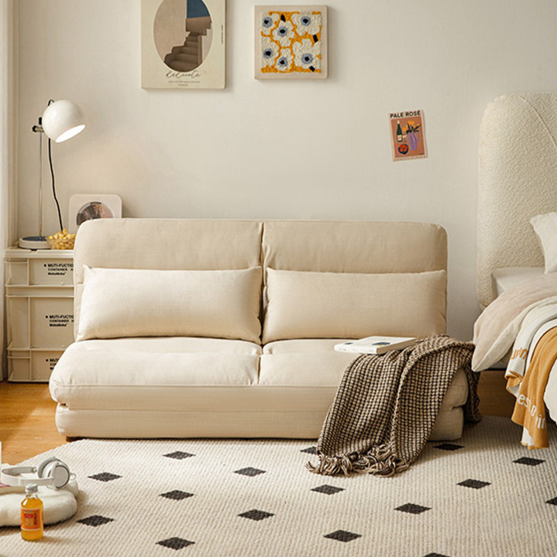 Canapé-lit modulaire en coton et lin blanc crème