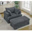 Chaise longue inclinable en velours côtelé gris foncé 47,7 po surdimensionnée, repose-pieds épais-205712251