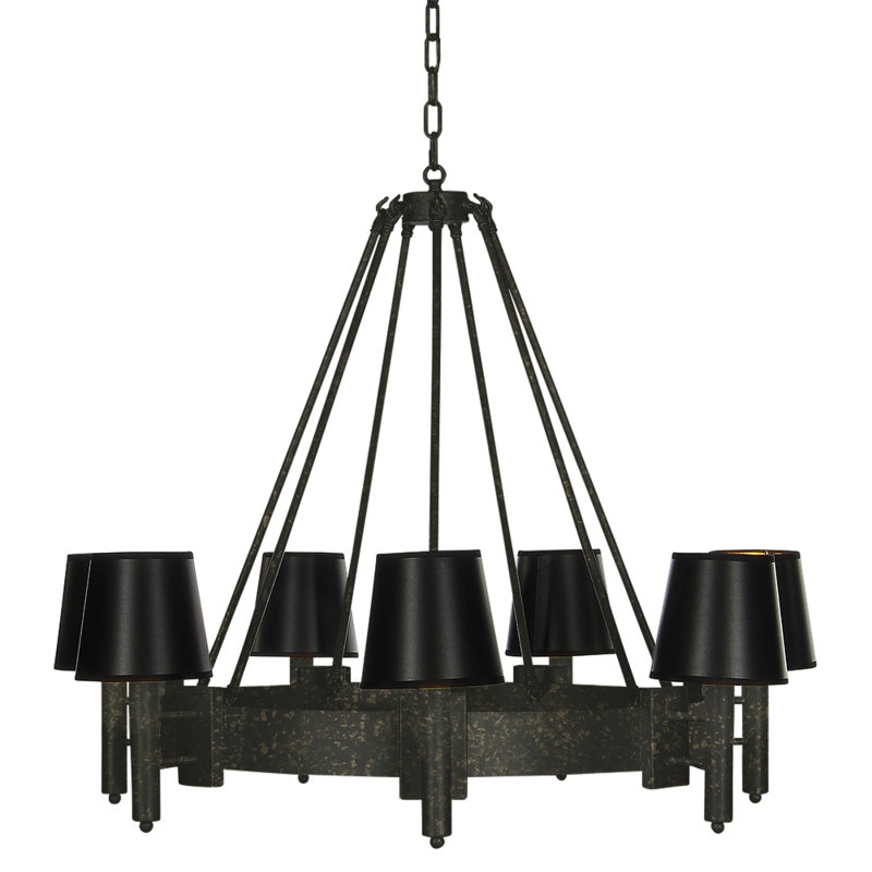 Hampton 7 - Light Shaded Wagon Wheel Chandelier, Antique Black