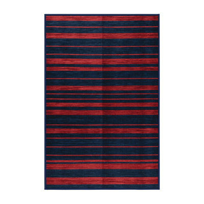 Machine Washable Horizontal Stripes Gray Area Rug