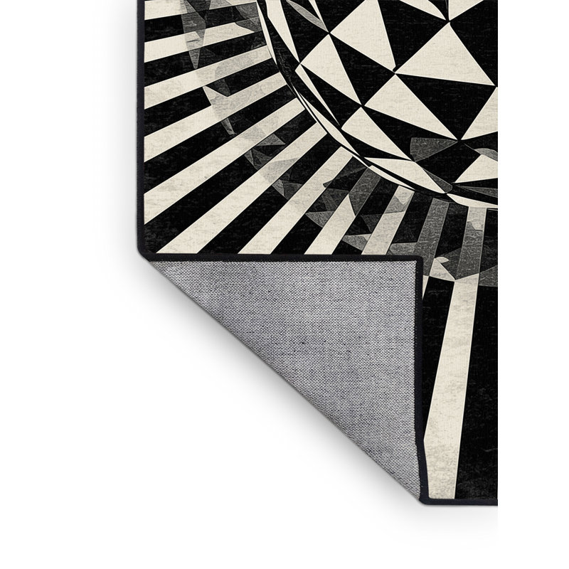 Machine Washable Pahola Modern & Contemporary Geometric Shapes Rug in Black – Black Binding, 5 x 8