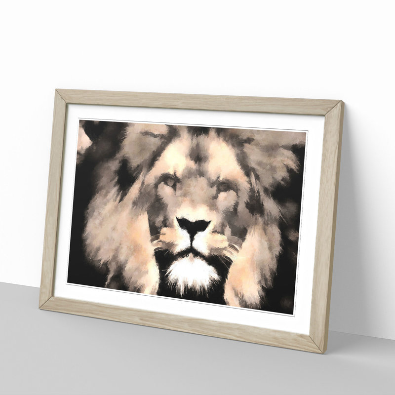 Lion - Picture Frame Graphic Art Print, 62cm H x 87cm W x 2cm D, Oak Framed