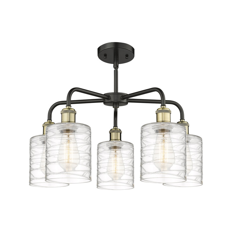 Lustre tambour 5 lumières Dublin, Noir/laiton antique