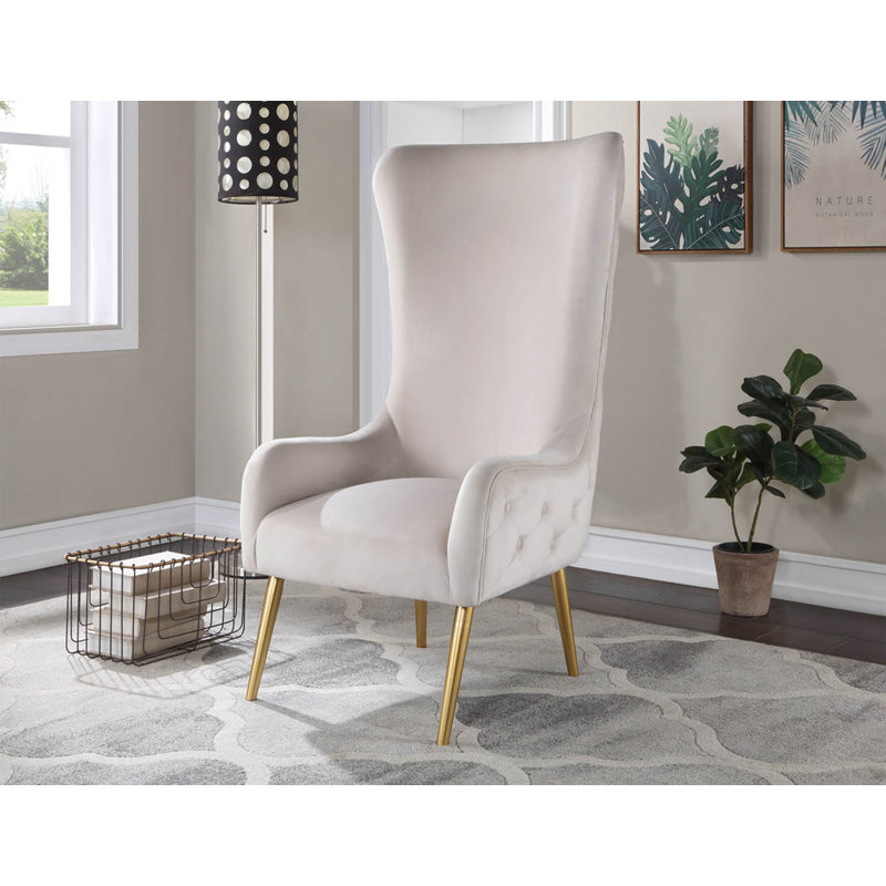 Marjorie High Back Velvet Arm Chair , Cream Velvet