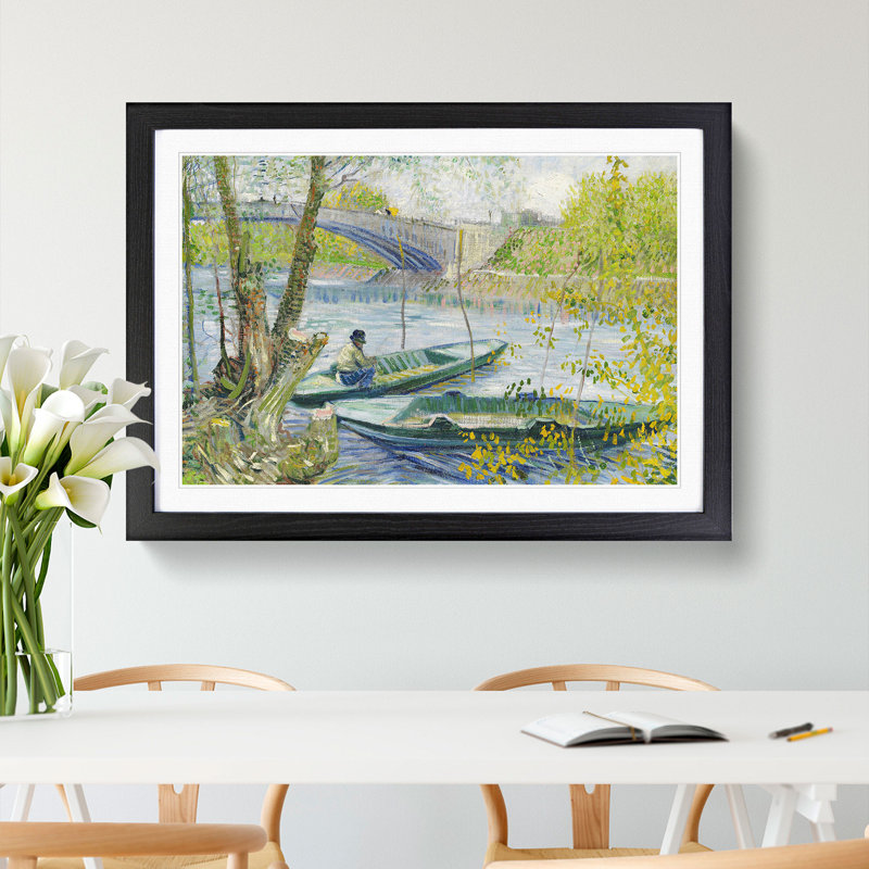 Fishing in Spring by Vincent Van Gogh - Picture Frame Painting, Black Framed, 48cm H x 65cm W x 2cm D
