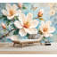 Papier peint adhésif autocollant Magnolias blanc rétro bleu auto-adhésif amovible pour décoration murale 69 po x l 96 po-129518024