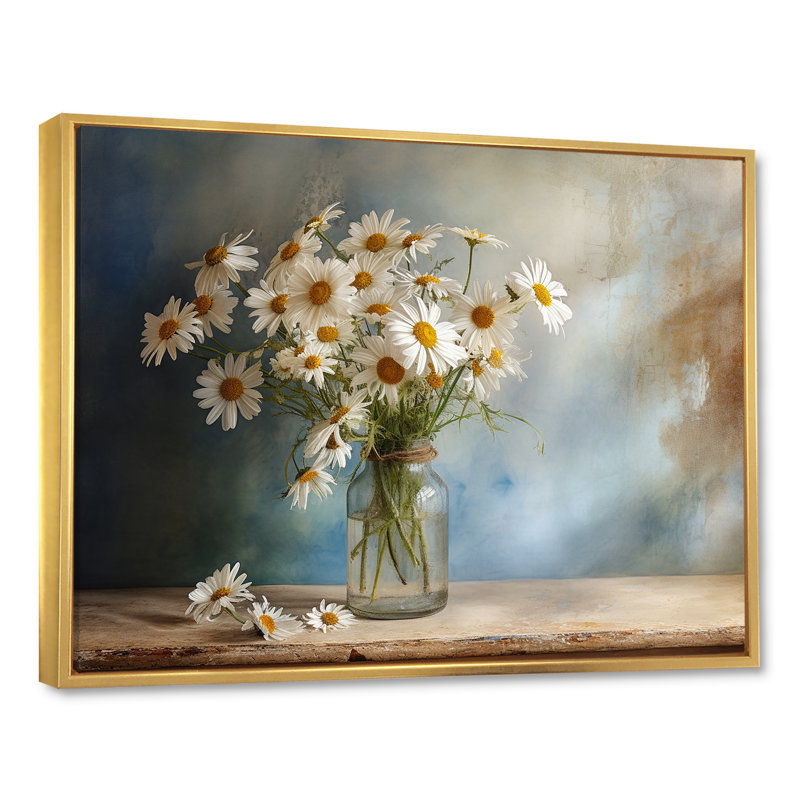 Bouquet de marguerites blanches - sérénité II, Cadre flottant doré, L 32 po x H 16 po x P 1 po