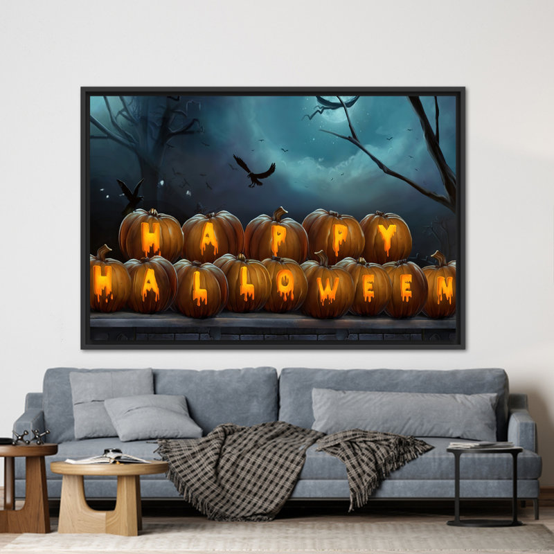 Spooky Halloween Party - Art mural surdimensionné pour la décoration intérieure, H 41 po x l 94 po, Noir