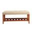 Banc en tissu beige et finition chêne