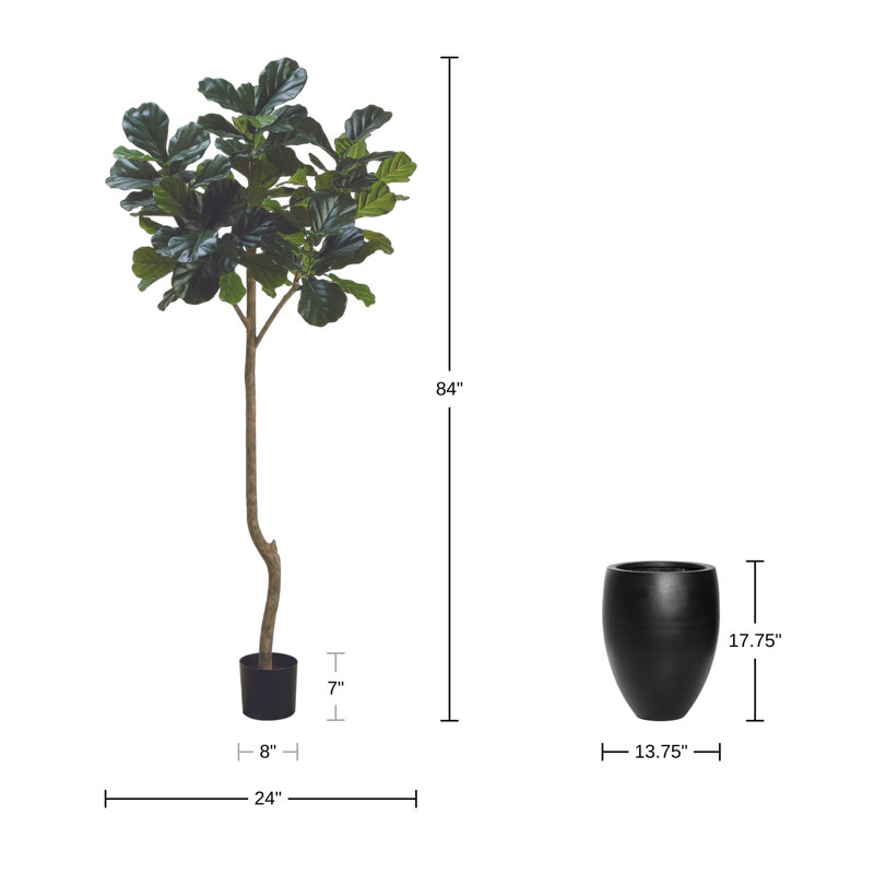 Daytona Faux Fiddle Leaf Fig Tree in Fiberstone Planter, Black