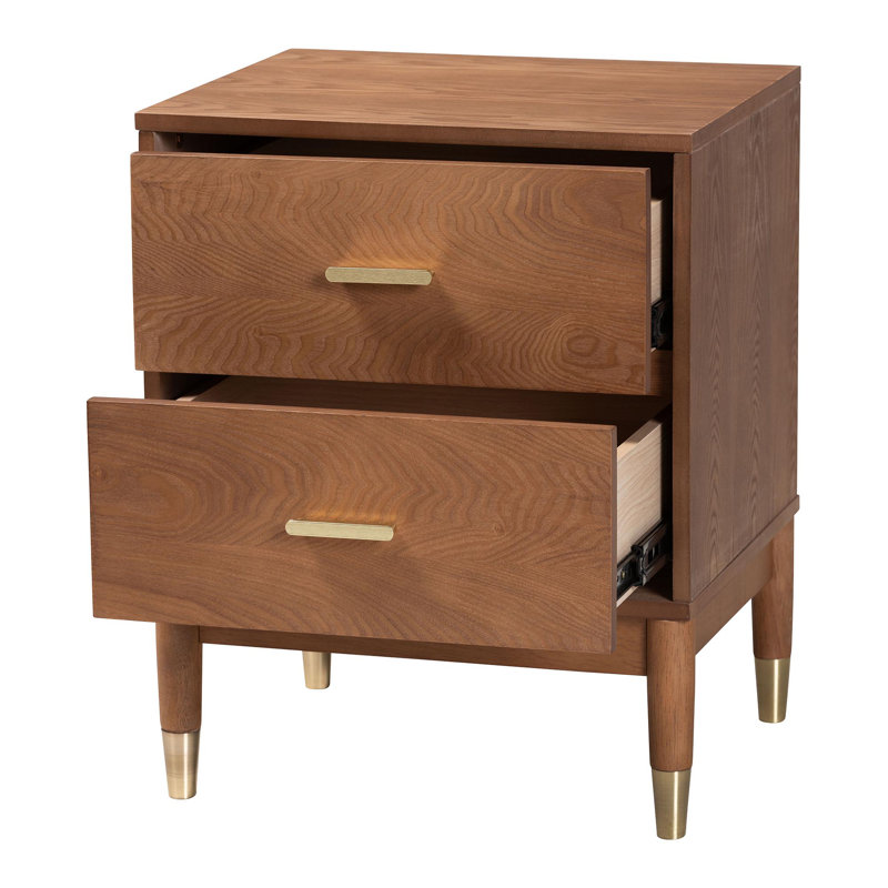 Baxton Studio Mandolin Mid-Century Ash Walnut Wood 2-Drawer Nightstand