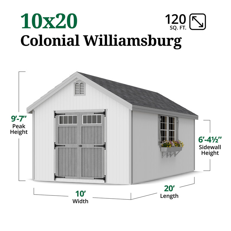 Colonial Williamsburg Outdoor Wood Storage Shed, Yes, 10' W x 20' D