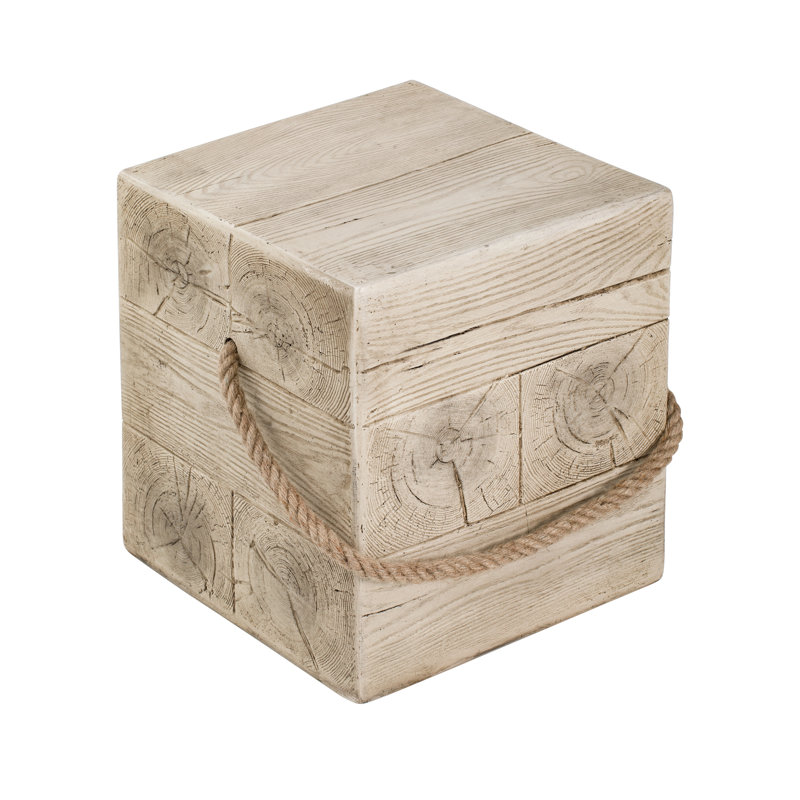 Outdoor Wood Grain Square MGO Side Table With Simulated Braided Cord