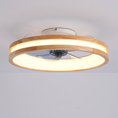 Ceiling Fans With Kit ,Led Light Source And Remote Control, 3000-6500K Dimmable Modern Flush Mount Led Fan Light, 6 Speeds, Quiet Dc Motor For Living Room, Bedroom,Kitchen----Natural Wood + White