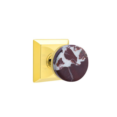 Ensemble de boutons de passage Emtek Select avec rosette Quincy et tige conique, bouton en marbre Rosso Levanto