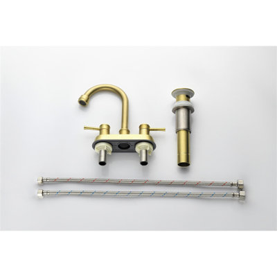 2 Handle Centerset Lead-Free Bathroom Faucet, Swivel Spout With Copper Pop Up Drain And 2 Water Supply Lines
