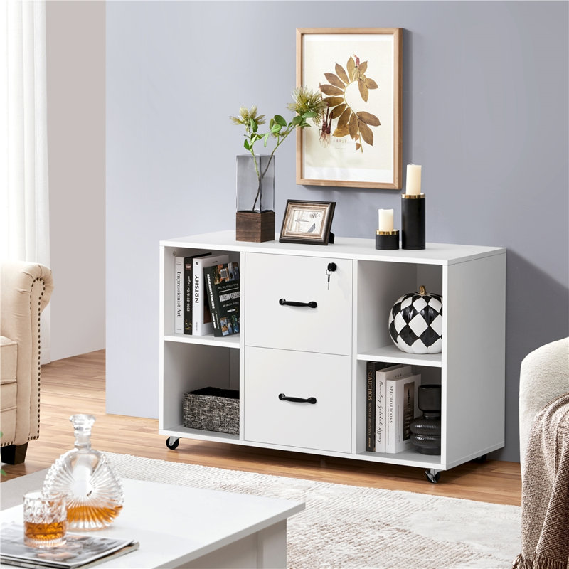 Elisavet 39.5″ Wide 2-Drawer Mobile Lateral Filing Cabinet, White