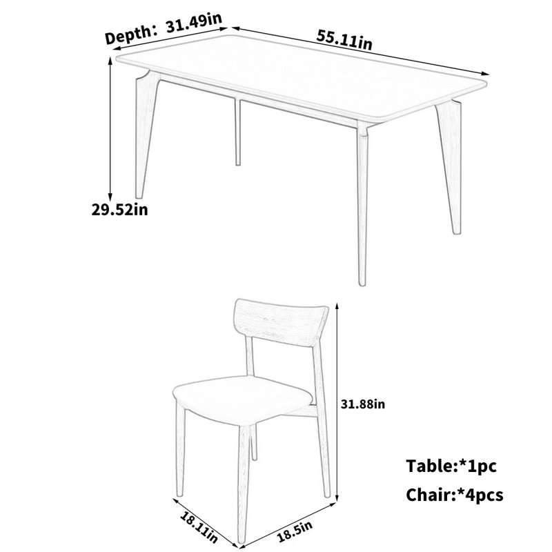 Piecara Modern rectangular dining table, 29.52"H x 55.11"L x 31.49"W