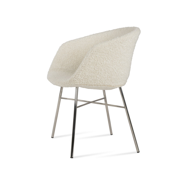 Fauteuil Tribeca, Blanc cassé, Acier inoxydable poli