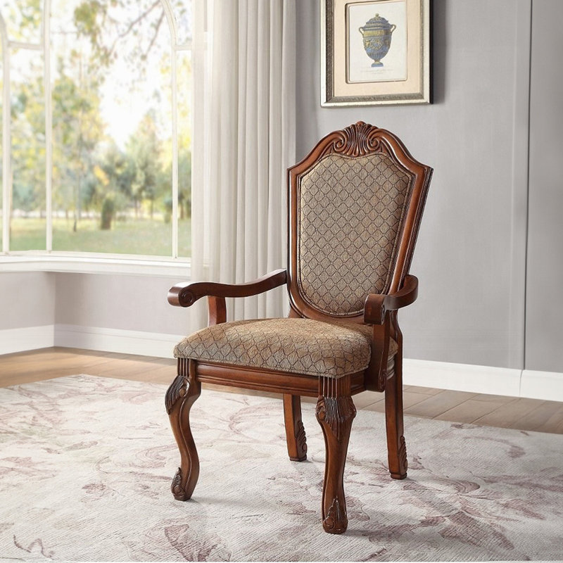 Chaise avec accoudoirs 29,4 po (ensemble de 2), tissu et cerisier