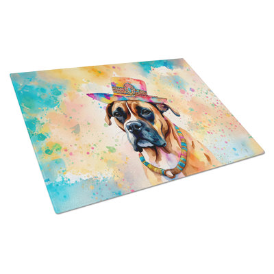 Boxer Hippie Dawg Glass Cutting Board Large