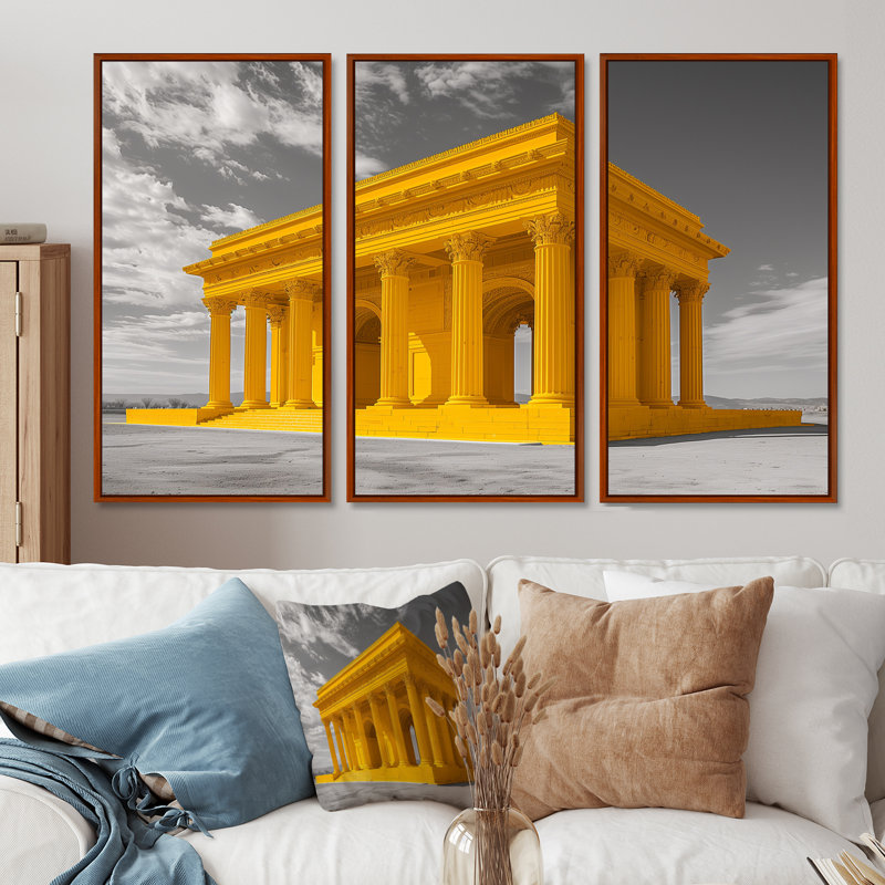 «Yellow Grey Stone» Lincoln Monument Monument - ensemble de reproductions d'art mural, Toile avec cadre flottant brun