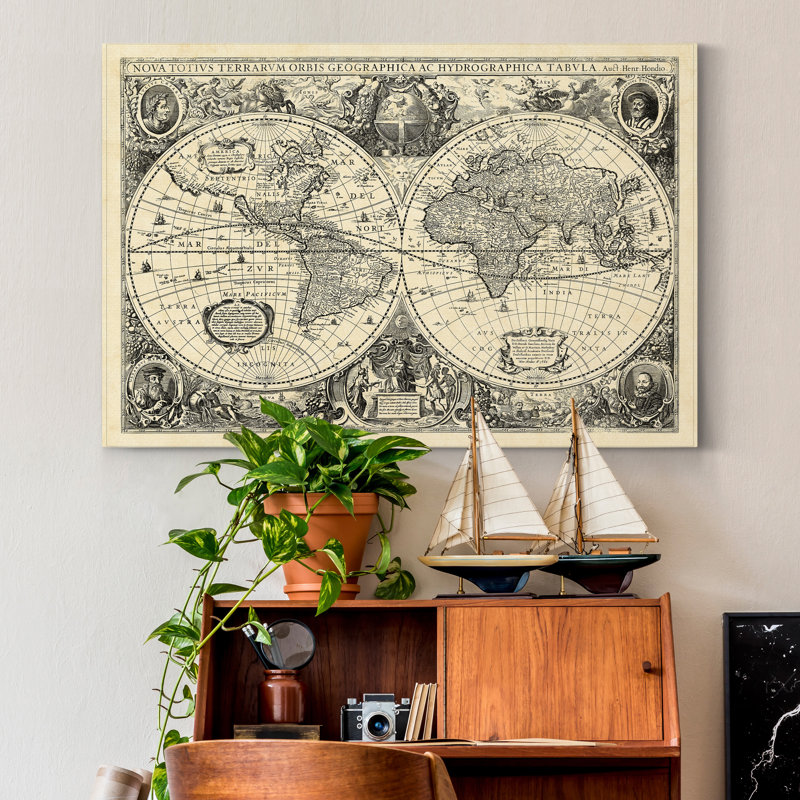 Vintage World Map - Wrapped Canvas Print, 20" H x 16" W x 1" D