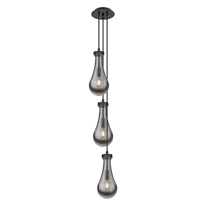 Luminaire suspendu à 3 lumières Schroder, Gris fumée clair, Noir mat